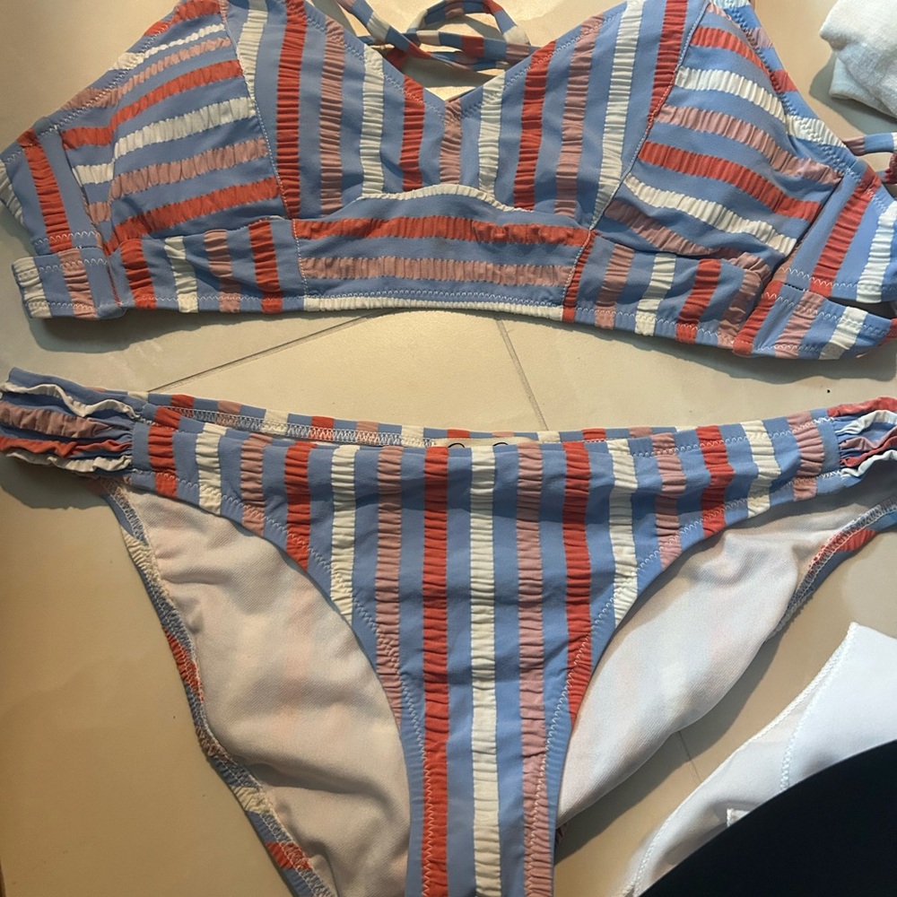 Jessica Simpson Blue and Red Striped Bikini